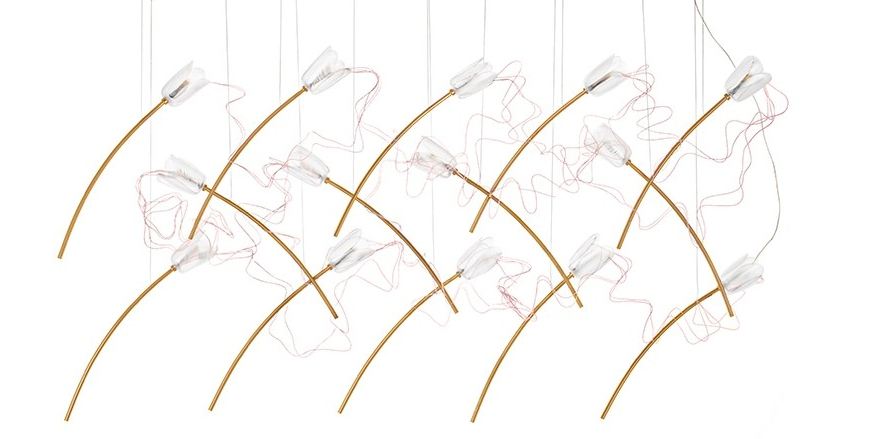 lampa wisząca tulippe line 14 złota tulipany